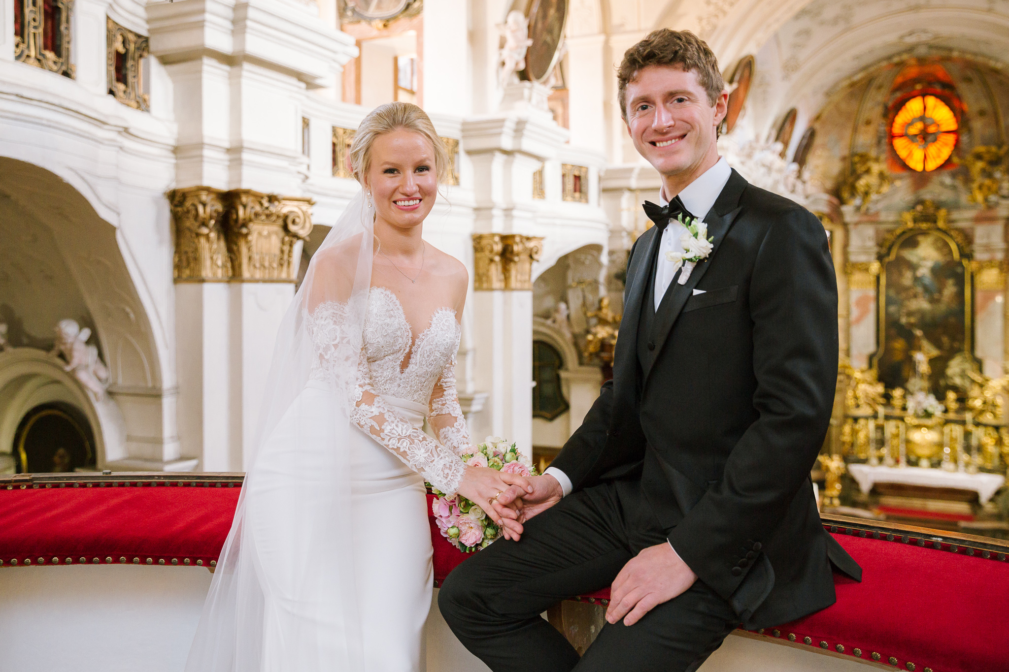 Bride and groom portrait in the church