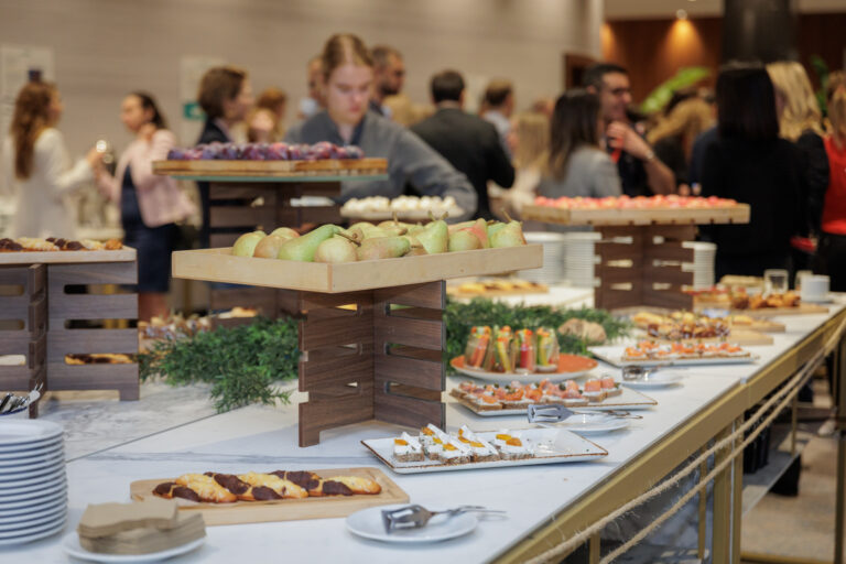 Catering and buffet arrangement at Hilton Vienna Plaza during corporate event