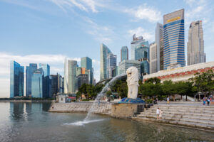 View of Singapore skyline Merlion Park